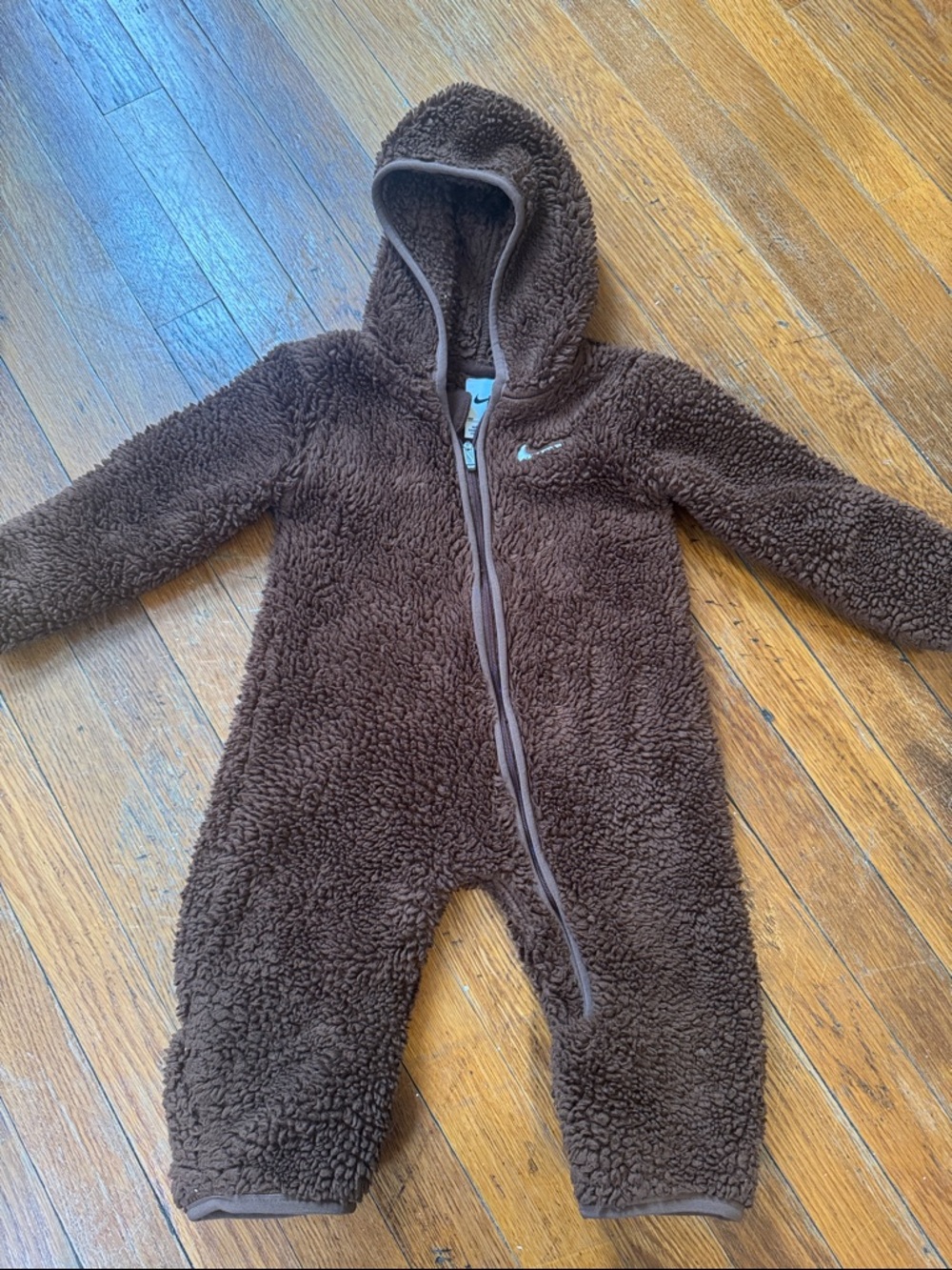 Baby Nike Brown Sherpa Hooded Footed One-Piece